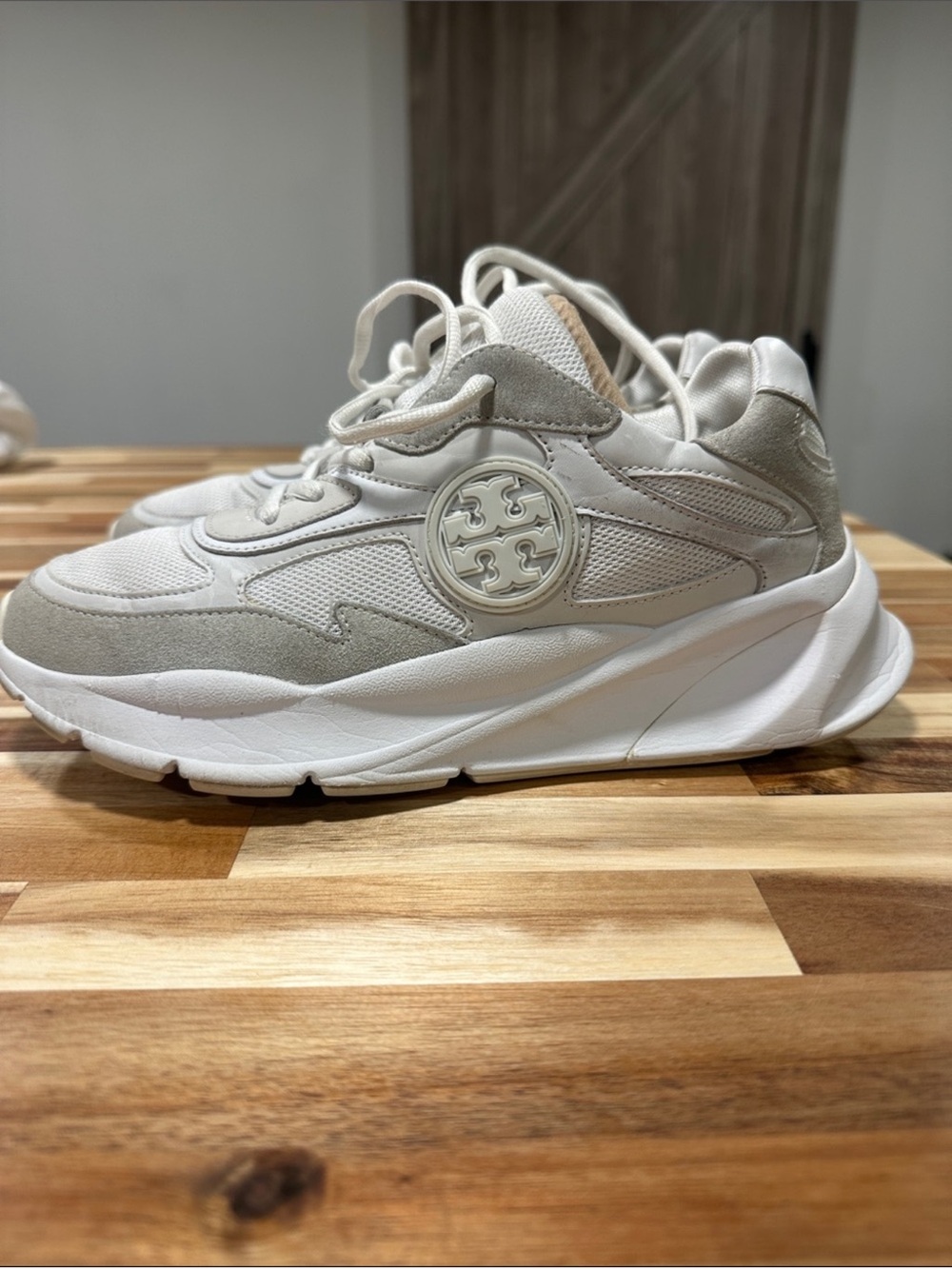 Tory Burch Cream and White Platform Sneakers